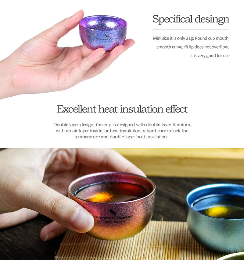 Boundless Voyage Titanium Ice Flower Cup – 30ml, Double-Wall, Unique Crystallized Texture, 4 Colors Ti3082D