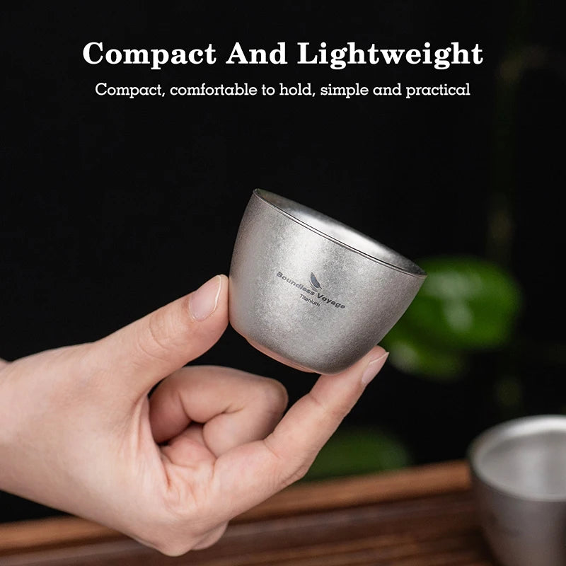 Boundless Voyage 40ml Titanium Tea Cups Mini Double-walled Sake Cup Wine Mug Outdoor Camping Tableware Durable Drinkware Ti3089D