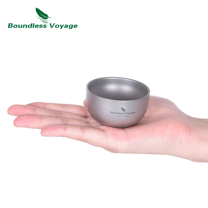Boundless Voyage Titanium Mini Tea Cup – 40ml, Double-Wall, Sandblasted, 2 Finishes Ti3204D