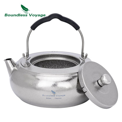 Boundless Voyage 600ml Titanium Camping Kettle Lightweight Compact Tea Pot with Built-in Filter for Outdoor Backpacking Hiking Ti3105D