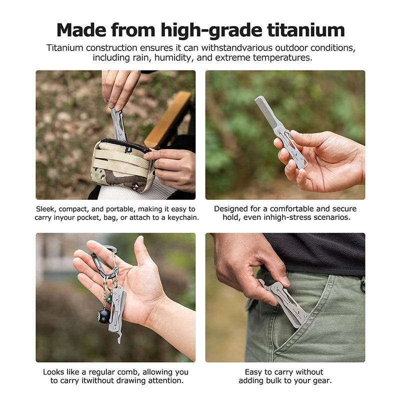 Boundless Voyage Titanium Folding Comb – Dual-Purpose Grooming & Self-Defense Tool Ti9011O