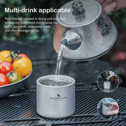 Boundless Voyage Titanium 75ml Double-wall Cup Coffee Tea Mug Backpacking Lightweight Portable Camping Hot Cold Water Drinkware Ti3045D