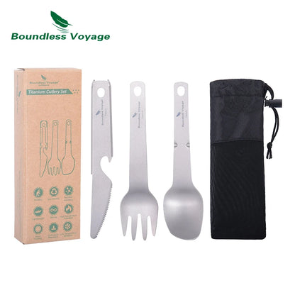 Boundless Voyage Titanium Cutlery Set Small Outdoor Camping Portable Knife Fork Spoon Bottle Opener Travel Lightweight Tableware Ti1077T