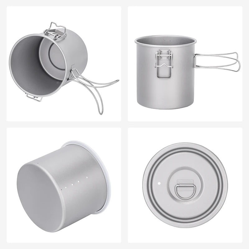 Boundless Voyage Titanium Cook Set – 1.4L Outer Pot + 0.9L Inner Pot, Steamer, Foldable Handles Ti2093C