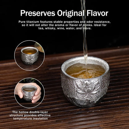 Boundless Voyage Titanium Double-Wall Cup Set – 50ml / 100ml, Embossed Texture, Crystallized Finish Ti3081A