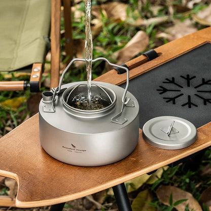 Boundless Voyage Titanium Camping Kettle – 700ml, Foldable Handle, Mesh Filter, Fast Boiling Ti3104D
