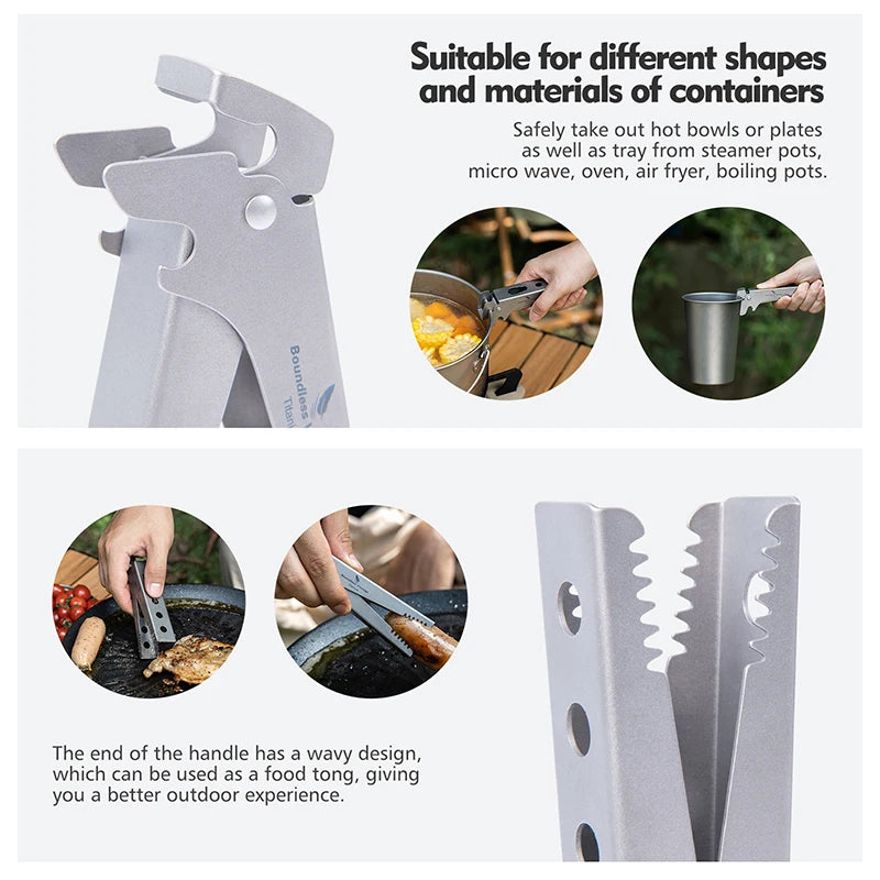 Boundless Voyage Titanium Hot Plate Gripper Anti-Scalding Bowl Dish Clips Non-Slip Tongs Clamp Multifunctional Kitchen Tool Ti1015T