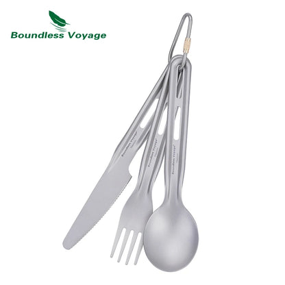 Boundless Voyage Titanium Cutlery Set – Spoon, Fork, Knife, Chopsticks – Ultralight Travel Utensils Ti1124T/Ti1125T