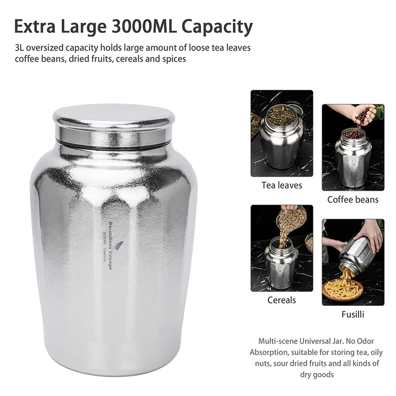 Boundless Voyage Titanium Airtight Storage Canister 3L Large Tea Caddy Leakproof Wide Mouth Sealed Container for Loose Leaf Tea