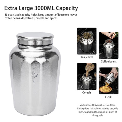 Boundless Voyage Titanium Airtight Storage Canister 3L Large Tea Caddy Leakproof Wide Mouth Sealed Container for Loose Leaf Tea