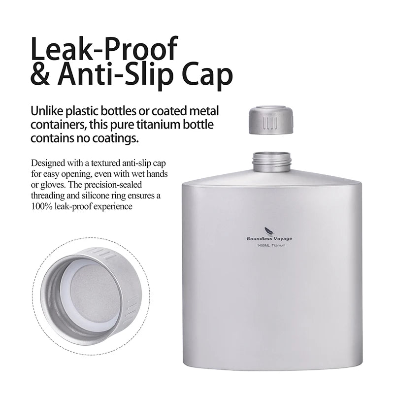 Boundless Voyage Titanium Flask 1.4L Water Bottle Leak-Proof Anti-Slip Cap Ultra-Lightweight & Durable for Camping Hiking Travel Ti3008D