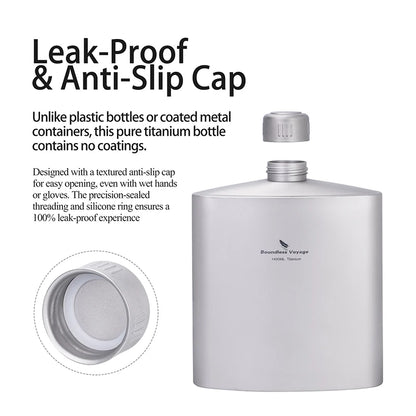 Boundless Voyage Titanium Flask 1.4L Water Bottle Leak-Proof Anti-Slip Cap Ultra-Lightweight & Durable for Camping Hiking Travel Ti3008D