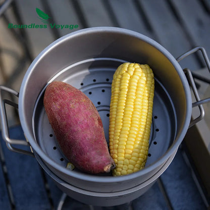 Boundless Voyage Titanium Steam Pot Compact Food Steamer Pan Camping Pot Outdoor Cookware Lightweight Portable Hiking Saucepan