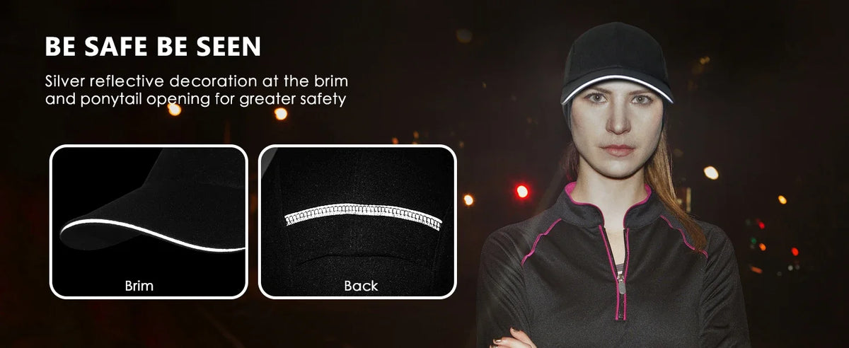 GADIEMKENSD Women's Winter Fleece Ponytail Hat Reflective Baseball Cap with Drop down Ear Warmers Golf Sports Cap M24