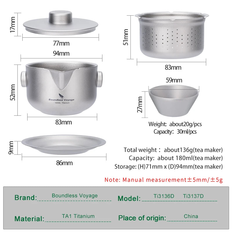 Titanium Gaiwan Teapot Cups Double-Layer Tea Maker with Lid & Filter
