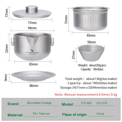 Titanium Gaiwan Teapot Cups Double-Layer Tea Maker with Lid & Filter