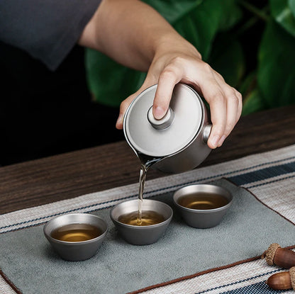 Boundless Voyage Titanium Gaiwan Teapot Cups Double-Layer Tea Maker with Lid & Filter Ultralight Kungfu Tea Set Stackable Mugs Ti3137D
