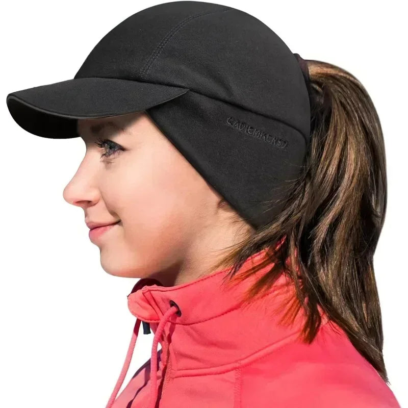 GADIEMKENSD Women's Winter Fleece Ponytail Hat Reflective Baseball Cap with Drop down Ear Warmers Golf Sports Cap M24