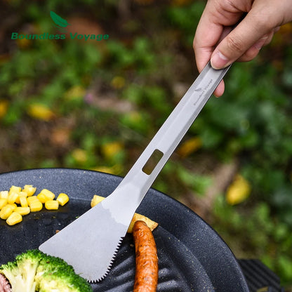 Boundless Voyage Titanium Alloy Multi Tong Spork Shovel Spatula All-In-One Utensil Portable Camping BBQ Cooking Tableware Ti1080T