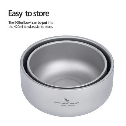 Boundless Voyage Titanium Bowl Set 200ml & 420ml | Lightweight Stackable Camping Bowls for Family | Anti-Scald Outdoor Tableware Ti1084T
