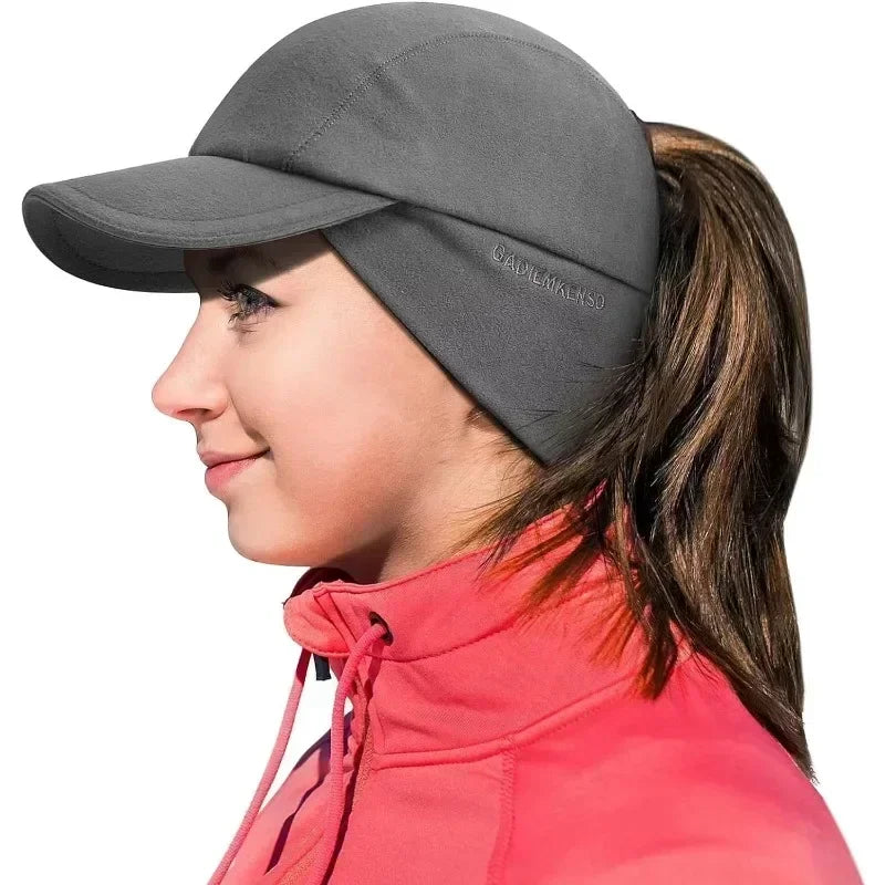 GADIEMKENSD Women's Winter Fleece Ponytail Hat Reflective Baseball Cap with Drop down Ear Warmers Golf Sports Cap M24