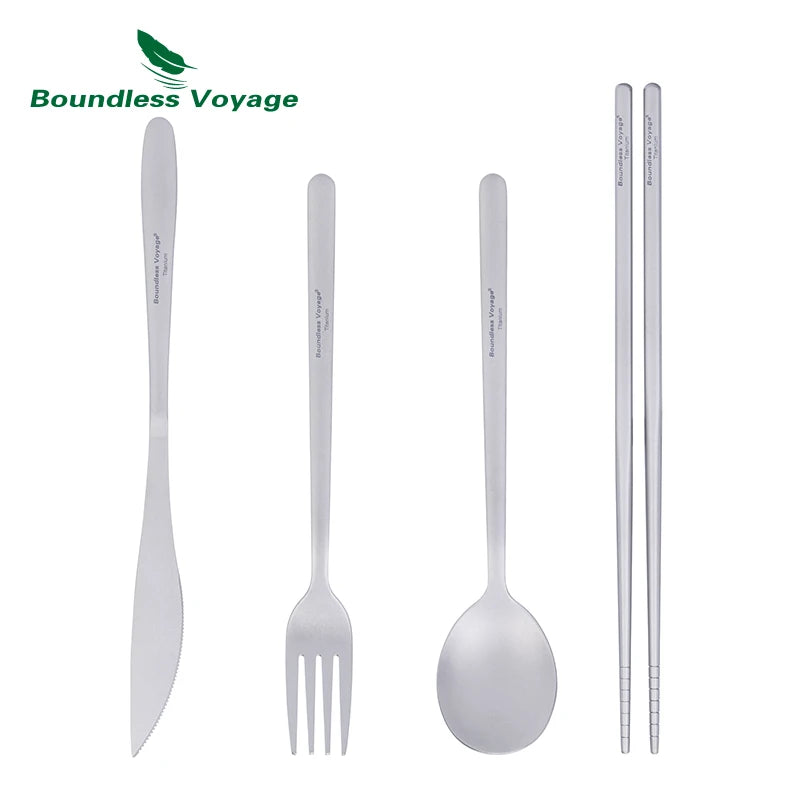 Boundless Voyage Camping Titanium Cutlery Set Long Handle Spoon Fork Knife Chopsticks Uncoated Outdoor Travel Metal Tableware Ti1055T