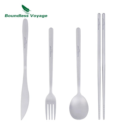 Boundless Voyage Camping Titanium Cutlery Set Long Handle Spoon Fork Knife Chopsticks Uncoated Outdoor Travel Metal Tableware Ti1055T