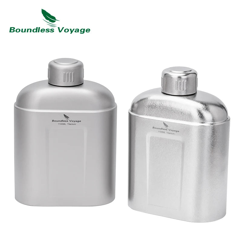 Boundless Voyage 1100ml Pure Titanium Canteen Leakproof Outdoor Water Bottle Ultralight Portable Camping Trekking Flask with Bag Ti3012D