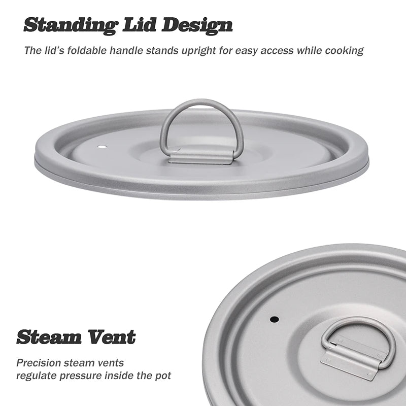 Boundless Voyage Titanium Camping Pot 1400ml Ultralight Backpacking Cookware with Folding Handle & Lid for Outdoor Hiking Travel Ti2060C
