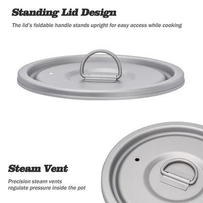 Boundless Voyage Titanium Camping Pot 1400ml Ultralight Backpacking Cookware with Folding Handle & Lid for Outdoor Hiking Travel Ti2060C