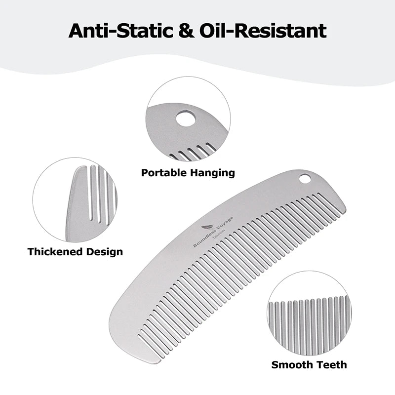 Boundless Voyage Titanium Hair Beard Comb Anti-Static Pocket Comb for Unisex, 2mm Thick, for Home Travel Ti9011B