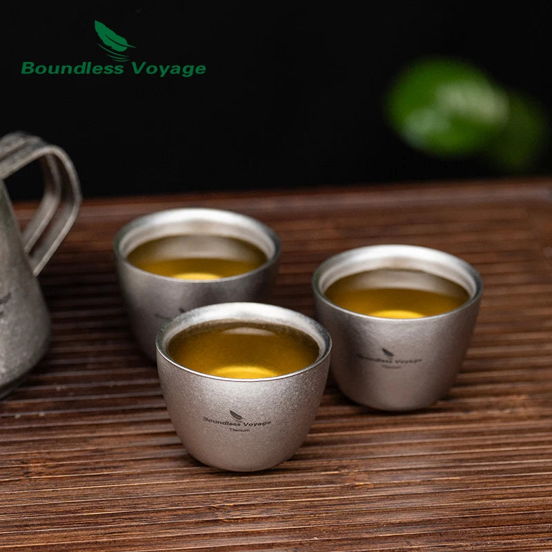 Boundless Voyage 40ml Titanium Tea Cups Mini Double-walled Sake Cup Wine Mug Outdoor Camping Tableware Durable Drinkware Ti3089D