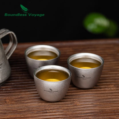 Boundless Voyage 40ml Titanium Tea Cups Mini Double-walled Sake Cup Wine Mug Outdoor Camping Tableware Durable Drinkware Ti3089D