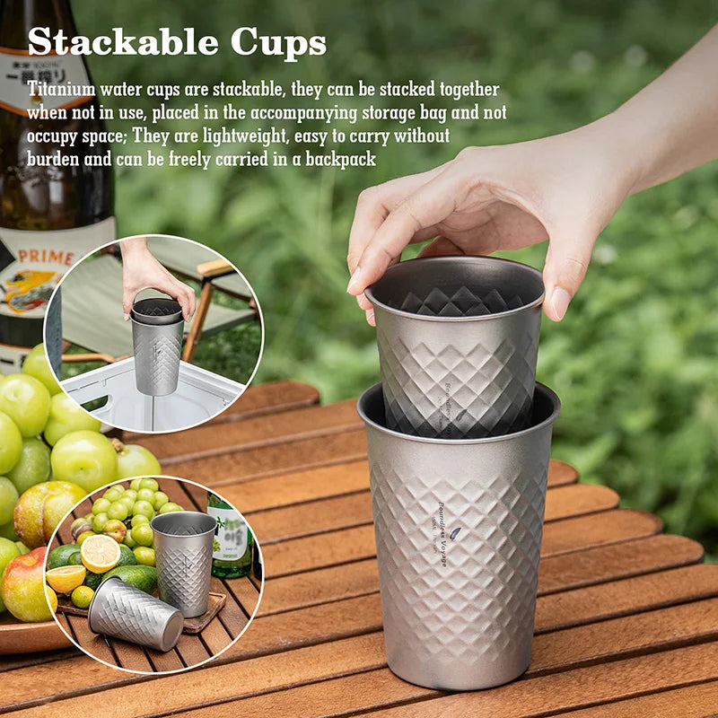 Boundless Voyage Diamond-Hammer Titanium Stackable Cup Set Ti3047D