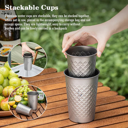 Boundless Voyage Diamond-Hammer Titanium Stackable Cup Set Ti3047D