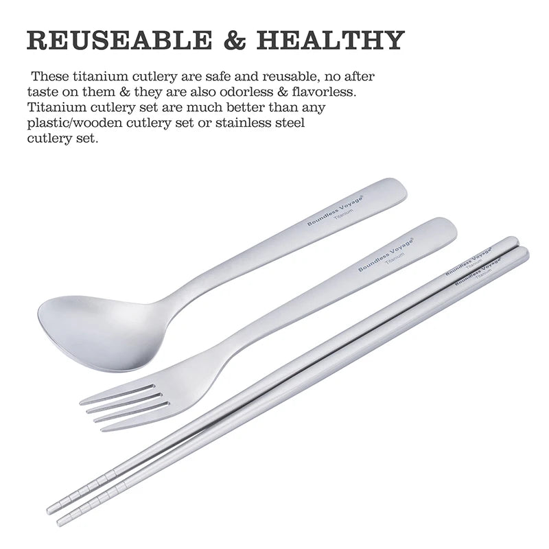 Boundless Voyage Camping Titanium Cutlery Set Outdoor Utensils Long Handle Soup Spoon Fork Chopsticks Ultralight Metal Tableware Ti1070T