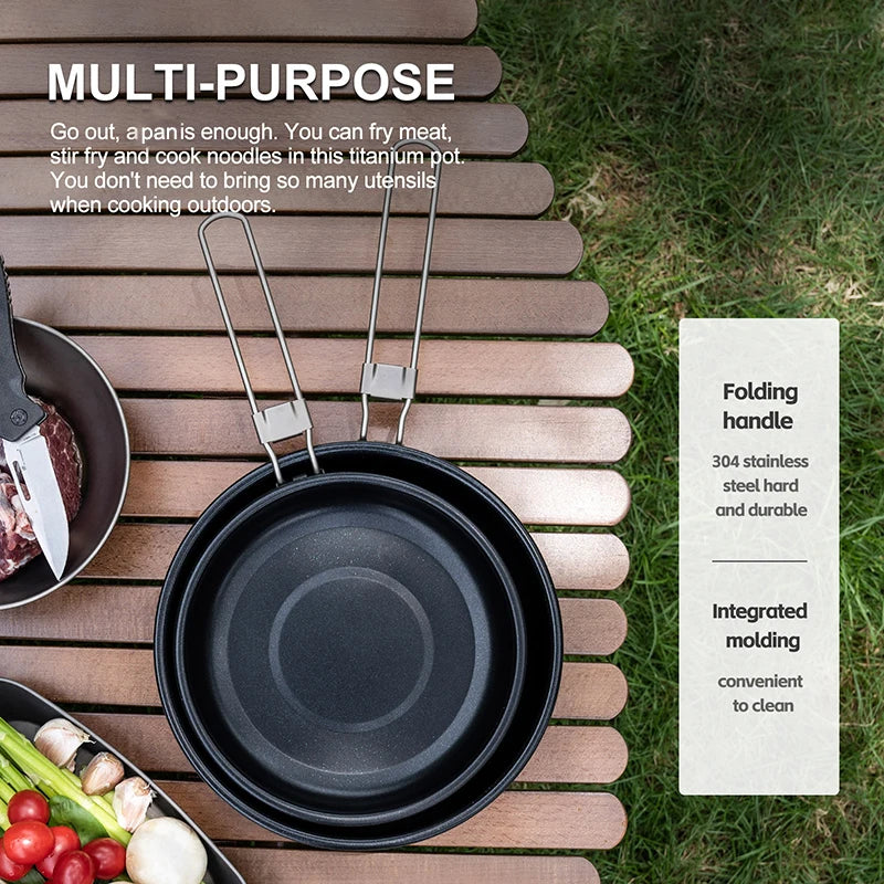 Boundless Voyage Titanium Non-stick Frying Pan 18.8cm / 22cm Outdoor Camping Skillet with Folding Handle Lightweight Cookware Ti2069C