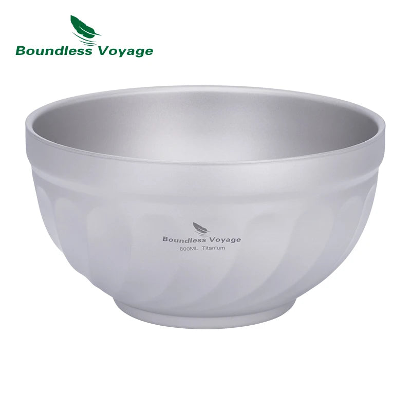 Boundless Voyage Titanium Double-Wall Bowl Set – 500ml + 800ml, Magnolia Embossed, Anti-Scald Ti1168T/Ti1169T