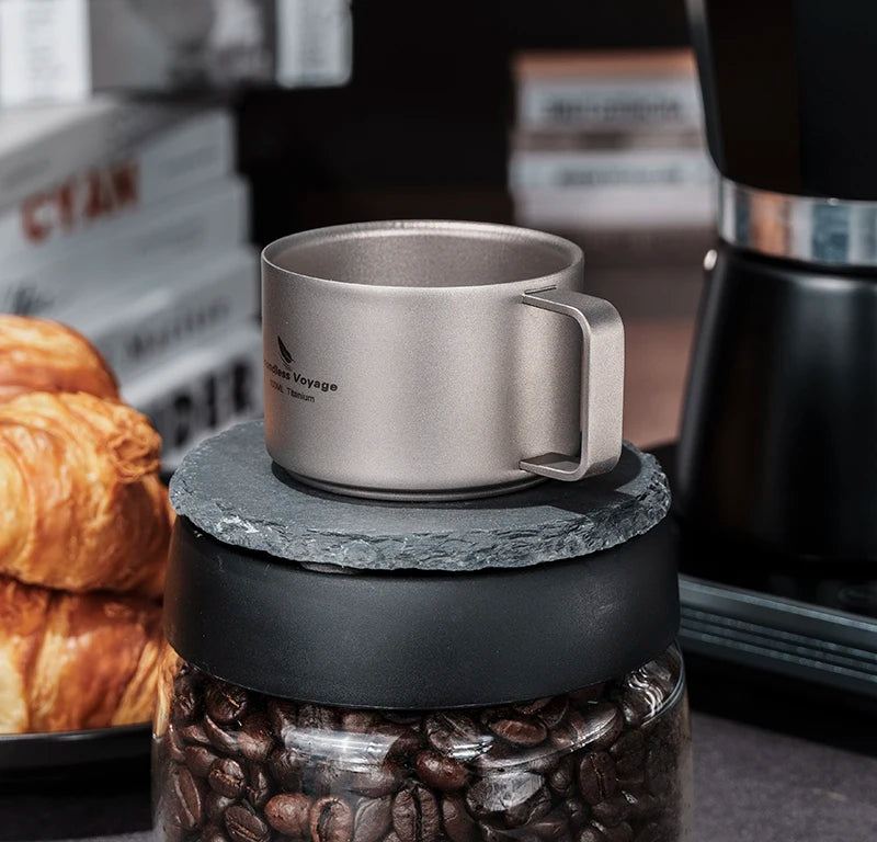 Boundless Voyage Titanium Espresso Cup 100ml Mini Double Wall Tea Coffee Mug Druable Metal Drinkware for Travel Home Office Ti3085D