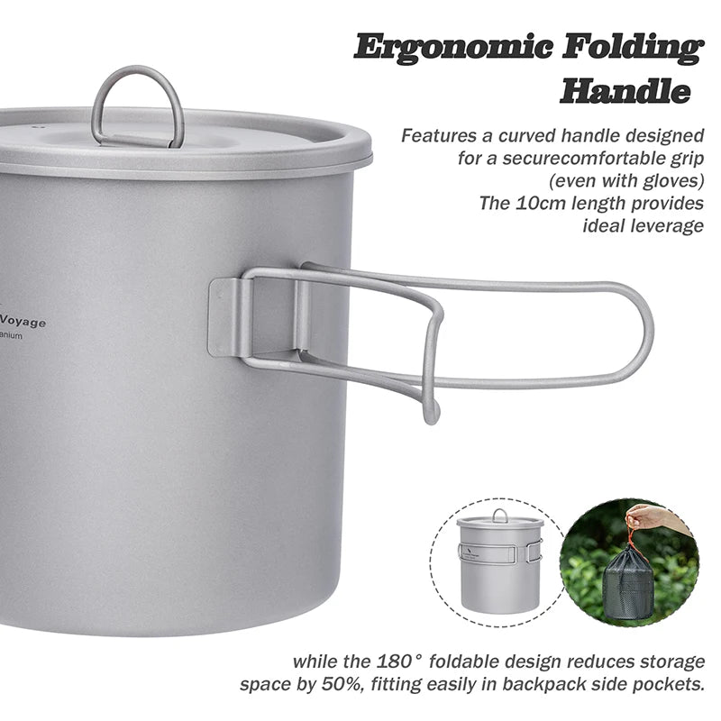 Boundless Voyage Titanium Camping Pot 1400ml Ultralight Backpacking Cookware with Folding Handle & Lid for Outdoor Hiking Travel Ti2060C