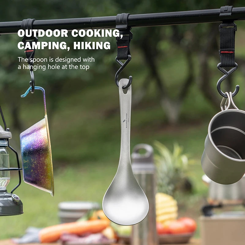 Boundless Voyage Titanium Spoon with Big Bowl Ladle for Soup Sauce Rice Kitchen Cooking Kit Outdoor Camping Home Tableware Ti1039T