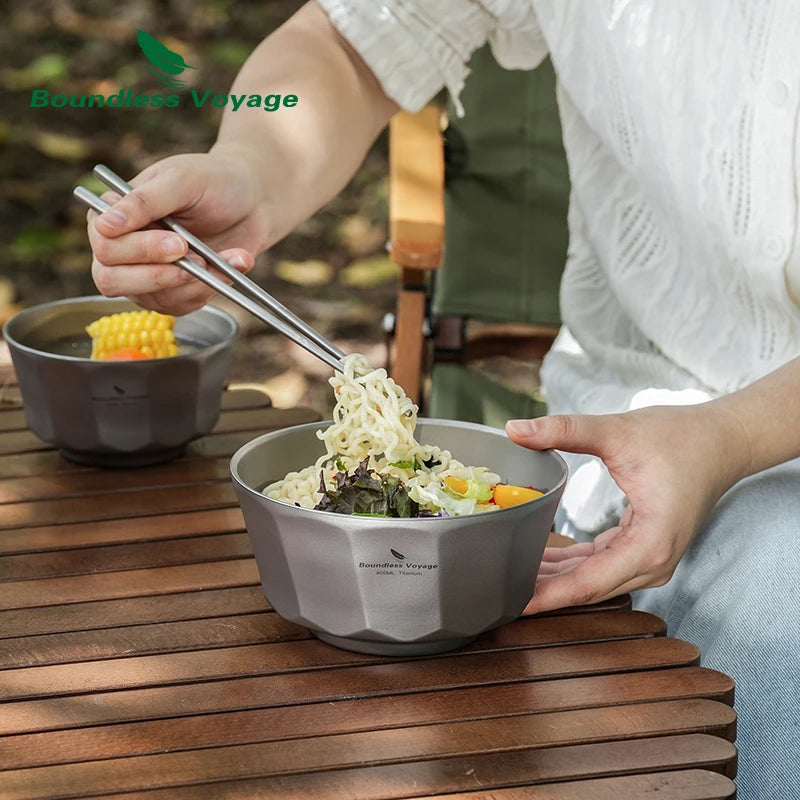 Boundless Voyage 500ml/800ml Double Walled Titanium Bowls Camping Bowl Lightweight Druable Hiking Utensil for Outdoor Dining Ti1174T