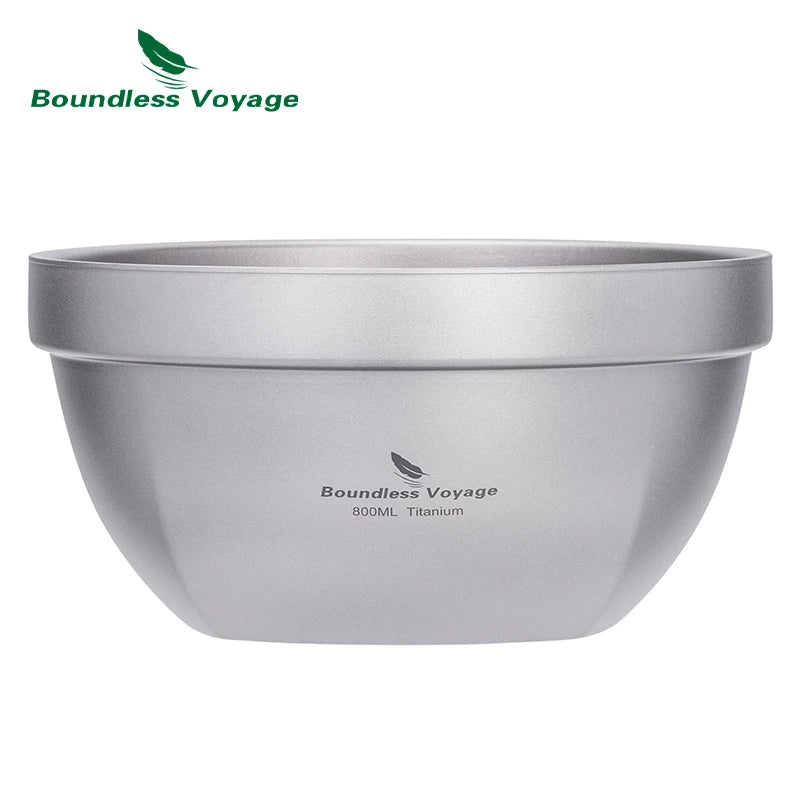Boundless Voyage 500ml / 800ml Double Walled Titanium Bowl Food Rice Soup Bowl Ultralight Tableware Outdoor Camping Metal Bowl