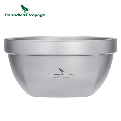 Boundless Voyage 500ml / 800ml Double Walled Titanium Bowl Food Rice Soup Bowl Ultralight Tableware Outdoor Camping Metal Bowl