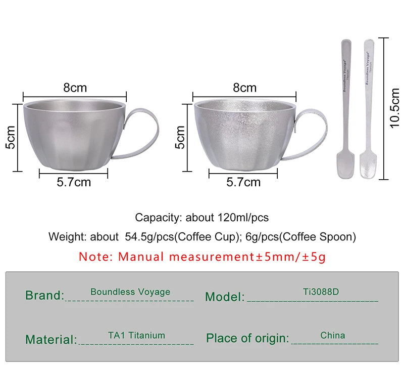 Boundless Voyage Titanium Espresso Cup 120ml Double Wall Coffee Cup, Compact & Lightweight & Heat Insulated, Fixed Handle Ti3088D