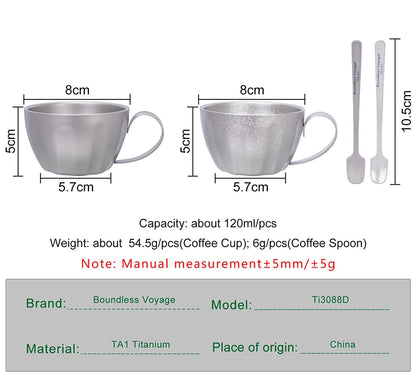 Boundless Voyage Titanium Espresso Cup 120ml Double Wall Coffee Cup, Compact & Lightweight & Heat Insulated, Fixed Handle Ti3088D