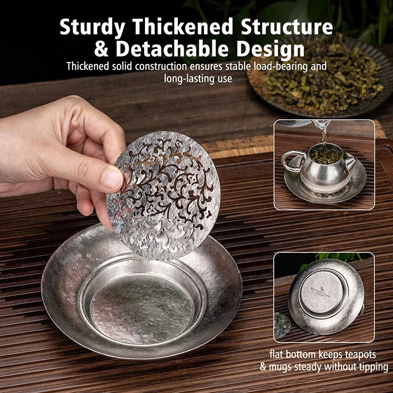 Boundless Voyage Titanium Cup Saucer, Detachable Drainage Coaster, Lightweight Tea Coffee Tray 13cm Plate for Camping Hiking Ti3201D