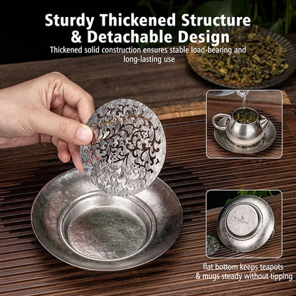 Boundless Voyage Titanium Cup Saucer, Detachable Drainage Coaster, Lightweight Tea Coffee Tray 13cm Plate for Camping Hiking Ti3201D