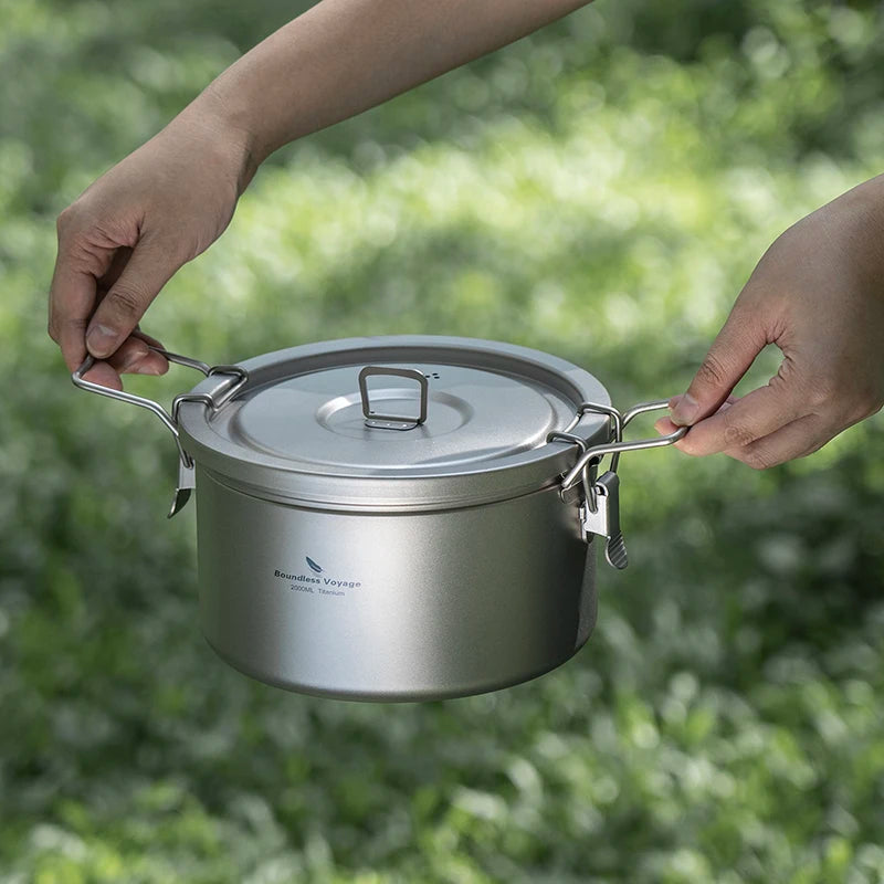 Boundless Voyage Camping Titanium Pot Ultralight Rice Soup Cooker Multifunctional Cooker Outdoor Portable Open Fire Cookware Ti2087C