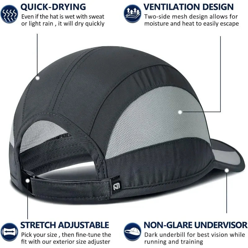 GADIEMKENSD Quick Dry Cooling Mesh Baseball Cap for Running, Golf, Tennis & Sports - Sun Hat with Long Visor & Breathable Design